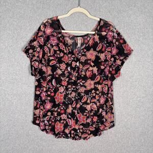 PerSeption Sheer Top 1X Pink Orange Paisley Mesh Romantic Feminine Dark Boho